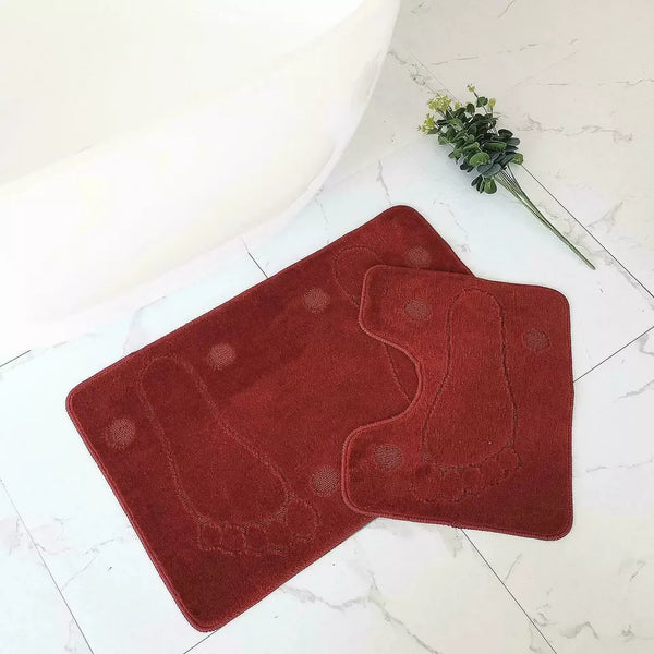 Jacquard Greek Style Bath Mat Toilet Pedestal Set – Non-Slip Bathroom Mats