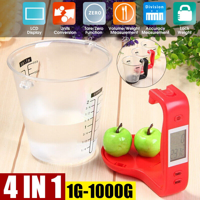 Digital LCD Display] 4-In-1 1-1000G 600ML Capacity Measuring Cup Detachable  Kitchen Scales Beaker Electronic Food Volume Weight Measurement Tool Units  Conversion/Tare Function